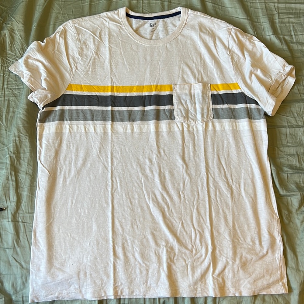 GAP - XXL - short sleeve T - pocket shirt - white w/ stripes
